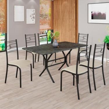 Imagem de Conjunto Sala de Jantar Mesa Retangular 140x75cm Tampo Pedra Ardósia I