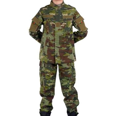 Imagem de QIYUANT Conjunto de roupas táticas para atividades ao ar livre para crianças, camisa e calça, airsoft, militar, primavera, verão, outono, combate, para meninos e meninas (verde CP/jaqueta + calça,
