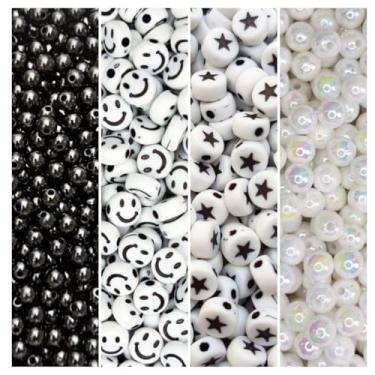 Imagem de 400 Miçanga Entremeio Letra Coração Smile Pérola Missanga Bijuteria Artesanato (Smile estrela pb)
