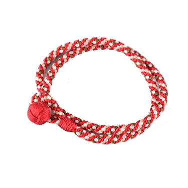Imagem de 京都あさひ屋 KYOTO ASAHIYA Pulseira trançada de seda japonesa vermelha Kumihimo para homens e mulheres, pulseira dupla trançada, pulseira quimono feita à mão, presente unissex, Wrist size : 15cm (5.3in
