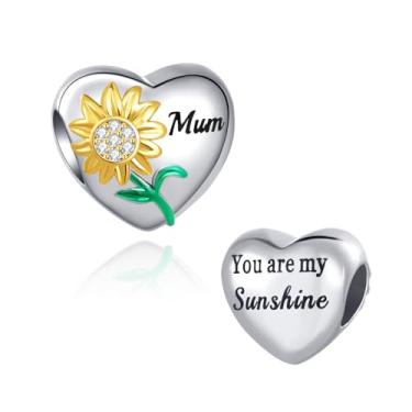 Imagem de MiiFort Pingente Love Heart Sunflower You Are My Sunshine compatível com pulseiras Pandora Charms, One Size, Cobre, Sem Pedra Preciosa