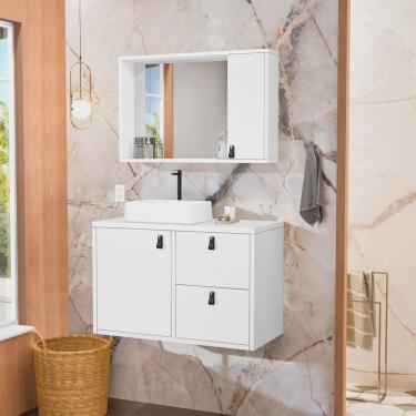 Imagem de Gabinete suspenso para Banheiro com Cuba de Sobrepor e Espelheira Toro 80 Cm