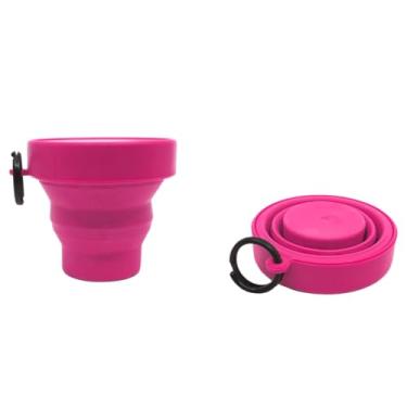 Imagem de Copo Retrátil Dobrável e Portátil - 150ml com argola - Reutilizável e Sustentável - COR: ROSA CEREJA