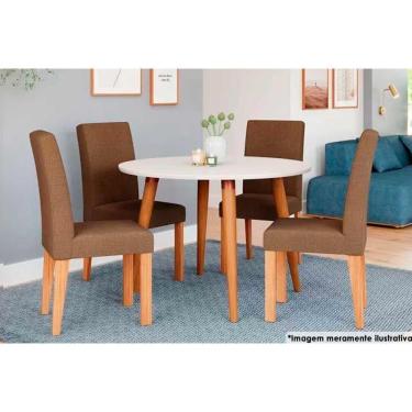 Imagem de Sala De Jantar Dani C- Tampo Madeira Maciça 110cm E 4 Cadeiras Maia Nature-suede Mascavo Chocolate