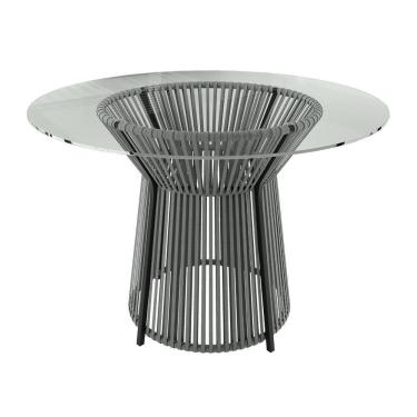 Imagem de Mesa Redonda Tampo Vidro 120cm Lisboa Preto-cinza