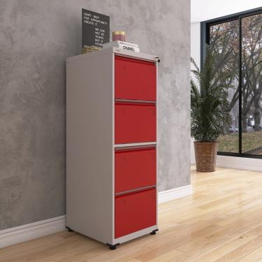 Imagem de Gaveteiro Arquivo De Aço 4 Gavetas Of04sltcm Cinza/vermelho