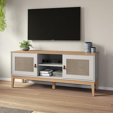 Imagem de Rack Com 2 Portas Trama 135x58x38,5 Cm Mel - Off White