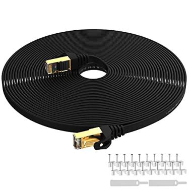 Imagem de Cabo Ethernet CAT 7 100 pés preto, CAT 7 LAN rede cabo de remendo de rede 600 MHz Velocidade Gigabit cabo de patch SSTP RJ45 Conector de chumbo banhado a ouro para interruptor/roteador/modelo/painel de patch 100 pés 30 m