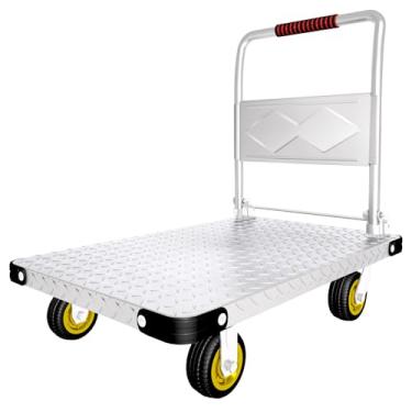 Imagem de Warmyou Carrinho De Plataforma Para Serviço Pesado, Plano Dobrável, Empurrar, Grande Com Rodas Giratórias 5'', Capacidade 2.000 Libras, Mão Móvel Compras, Garagem, Armazém (35'' C X 22,5'' L)
