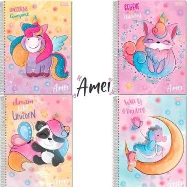 Imagem de Caderno 1 Matéria Espiral Amei Unicórnio C/Adesivo Sortido - Nova