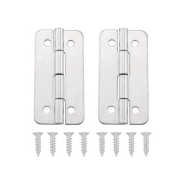 Imagem de JianLing 2 peças de substituição da dobradiça do refrigerador com parafusos 64 x 3 x 1,5 mm dobradiça fina arredondada de aço inoxidável para ferramentas de refrigeração, caixas de aquecimento