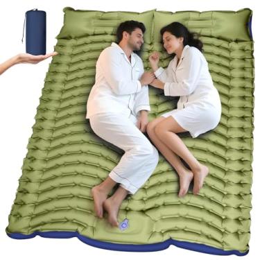 Imagem de Yamokizy Almofada de dormir dupla para acampamento, tapete de dormir inflável ultraleve com travesseiro embutido, bomba de pé, compacta e portátil, ideal para acampamento ao ar livre, mochilão