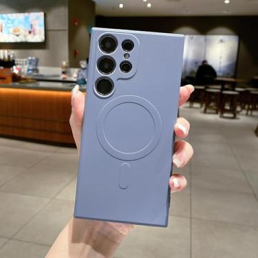 Imagem de HJZSZX Capa traseira de silicone líquido com carga magnética sem fio para Samsung S25Plus (para Samsung S25Plus/cinza escuro)