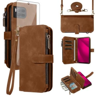 Imagem de Asuwish Capa para celular T-Mobile Revvl 7 Pro 5G com zíper carteira celular com protetor de tela de vidro temperado alça transversal flip suporte para cartão de crédito Tmobile T Mobile Revel Tmo