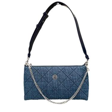 Imagem de Tory Burch Willa Bolsa de ombro acolchoada com zíper 167912, Jeans, One Size