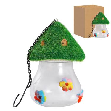 Imagem de YAOHUA Alimentador de beija-flor de vidro laranja para pendurar ao ar livre - Alimentador de jardim elegante com fosso de formigas, ideal para beija-flores e orioles (flor de tintura de tie)