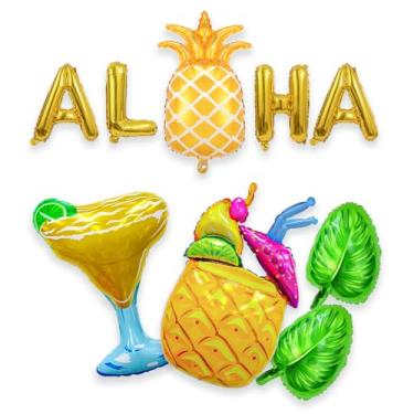 Imagem de 11Pcs Hawaii Balloon Decoration - 42'' Coconut Tree｜21'' Leaves｜39'' Flamingo|30'' Pineapple｜33'' Cocktail｜ALOHA Banner Flags for Tropical Wedding Hawaii Theme Decoration Summer Beach Party