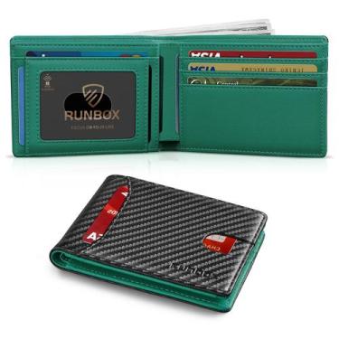 Imagem de Carteira RUNBOX Slim com bloqueio de RFID verde para homens