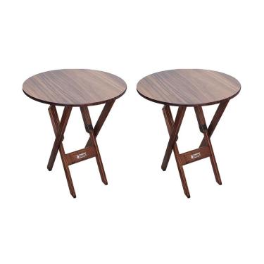 Imagem de Kit 2 Mesas Dobráveis De Madeira Redonda 70cm Imbuia - Cor: Marrom