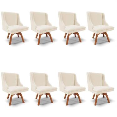 Imagem de Kit 8 Cadeiras Estofadas Giratória Para Sala De Jantar Lia Linho Bege - Ibiza