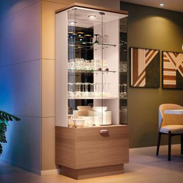 Imagem de Cristaleira De Vidro Com Espelho Aura Off/castanho - Hb Móveis