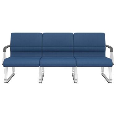 Imagem de Cadeira Longarina 3 Lugares Recepção Com Braço Pés Cromado Lev P03 Crepe Azul - Lyam Decor