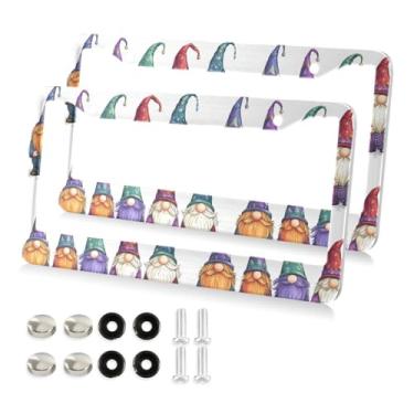 Imagem de Nander Carnaval Gnomos de desenho animado fofo molduras para placa de carro 2 peças, capas de placa de licença de alumínio de aço inoxidável com parafusos, acessórios de carro personalizados