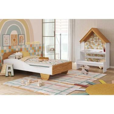 Imagem de Quarto Infantil Completo 2 Peças (cama+escrivaninha) Branco-amendoa - Peroba