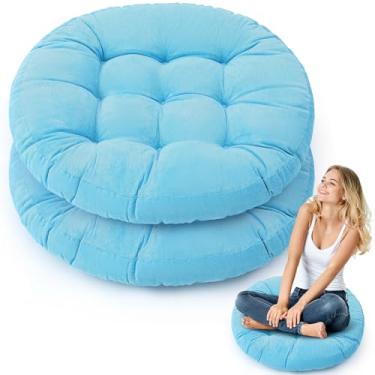 Imagem de Jerify Almofadas de chão 55 x 55 cm redondas quadradas grandes almofadas de chão para sala de aula adulto meditação piquenique festa almofada para assento presente de Natal (redondo, azul brilhante, 2