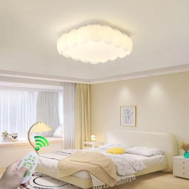 Imagem de Luminária de teto moderna em LED, estilo creme, criativa, 48W, dimerizável, com design de penas, luminária decorativa para sala de estar, luminária em acrílico, adequada para quarto infantil