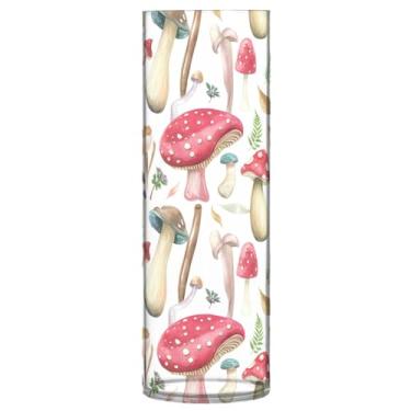 Imagem de JUZIHAI Vaso com padrão de samambaia de cogumelo para flores, 9,9 cm x 30 cm, cilindro de plástico, moderno, vaso de flores para centro de mesa de casamento, decoração de casa