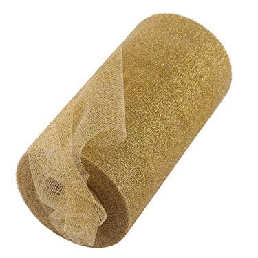 Imagem de Phefop Rolo de Tecido de Tule Brilhante, 6 Polegadas X 25 Jardas, Fita de Carretel Brilhante, Rede de Lantejoulas, Suprimentos de Decoração de Casamento para Arcos (D05 branco+brilho)
