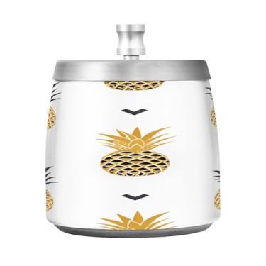 Imagem de Qilmy Cinzeiro de abacaxi de aço inoxidável com tampa - Cinzeiro de cigarro à prova de vento sem cheiro sem fumaça para casa, escritório, carro, pátio, varanda (uso interno e externo)