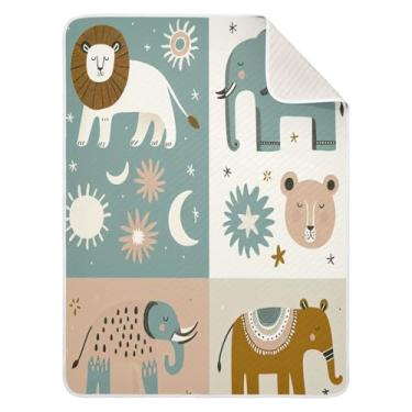 Imagem de Qilmy Cobertor de bebê com estampa de animal de desenho animado 76 x 101 cm, cobertor infantil de algodão macio para meninos e meninas, cobertor leve e quente para berço e carrinho de bebê