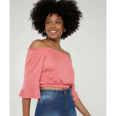 Imagem de Blusa Cropped Ciganinha Feminina Manga 7/8 Marisa-70338, Rosa, PP