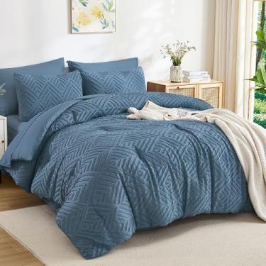 Imagem de Andency Conjunto de edredom Super King Plus azul oceano – 7 peças de cama king extragrande, conjunto de cama king extragrande, boho tufado, leve e fofo, com edredom, lençóis, fronhas e fronhas