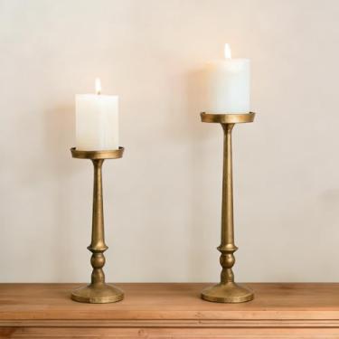 Imagem de Conjunto de 2 castiçais grandes de ferro - 30 cm de altura - Castiçais dourados de latão vintage para mesa de jantar, casamentos, festas, acessórios de decoração de cornija de lareira antiga