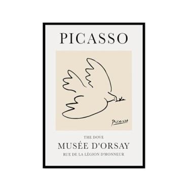 Imagem de Pintura em tela vintage Picasso desenho de linha de cachorro gato pássaro cavalo desenho abstrato animal impressão minimalista arte de parede pôster para sala de estar decoração de casa (SKU4,12 x 18