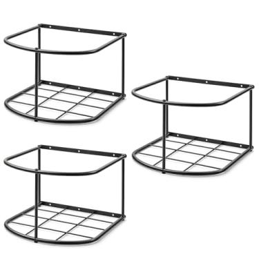 Imagem de Otoolling 3 peças de suporte de balde de cavalo resistente de 5 galões montado na parede de metal para água e alimentação cabide para cavalos, cabras, ovelhas e outros animais, preto