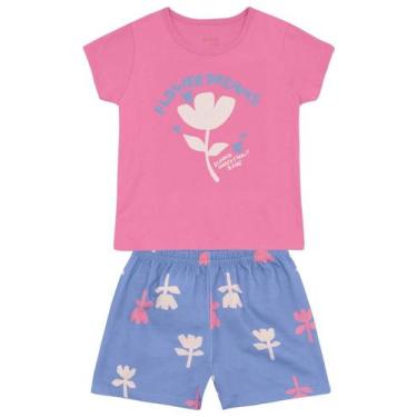Imagem de Pijama infantil menina de flor brilhante Brandili -Rosa, 6, Rosa