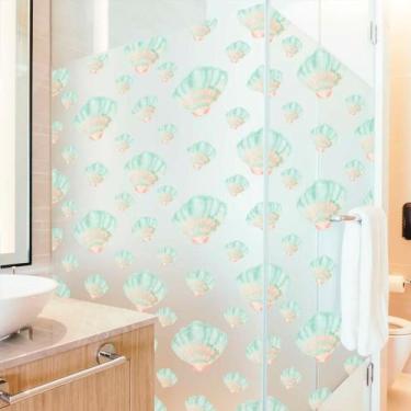 Imagem de Adesivo Para Vidro Box Banheiro Jateado Decorado Conchas Prova D'Agua 