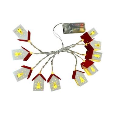 Imagem de Casa De Madeira De Natal Com Luzes LED, Guirlanda De Árvore De Natal, 