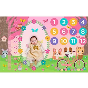 Imagem de Tapete Mesversario Jardim Encantado Cenario Para Fotos Do Bebe Com Moldura Menina Lençol 100% Poliester