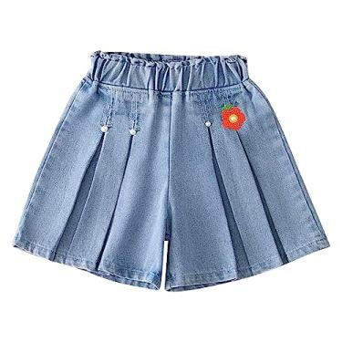 Imagem de Shorts de basquete para meninas com bainha jeans plissados shorts rodados casuais rodados shorts infantis quentes, Vermelho, 6-7 Years