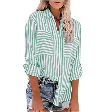 Imagem de Cardigã feminino listrado solto camiseta longa para mulheres gola tartaruga linho inverno outono camiseta 2024 Y2K, R-726 verde-limão, XXG