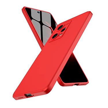 Imagem de LEMAXELERS Capa para Redmi Note 12 Pro. Capa ultrafina de corpo inteiro, premium, fina, à prova de choque, capa de plástico rígido antiarranhões para Xiaomi Redmi Note 12 Pro. 3 em 1 Vermelho AR