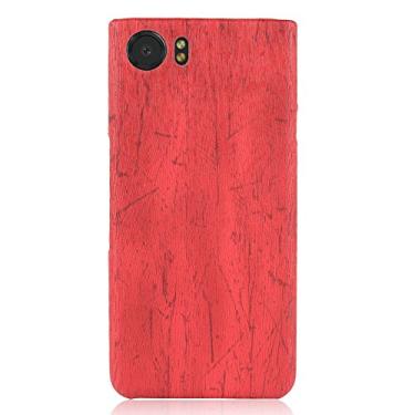 Imagem de INSOLKIDON Compatível com BlackBerry Keyone capa traseira rígida PC capa protetora de telefone capa protetora antiderrapante à prova de arranhões grão de madeira criativo (vermelho)