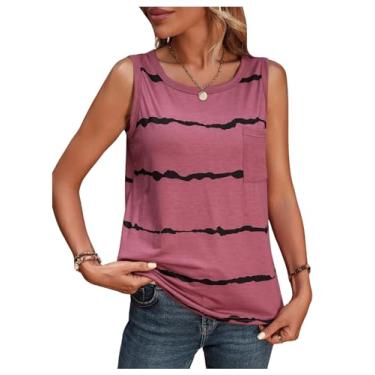 Imagem de SOLY HUX Camiseta regata feminina de verão gola redonda casual listrada sem mangas com bolso, Sequóia listrada, P