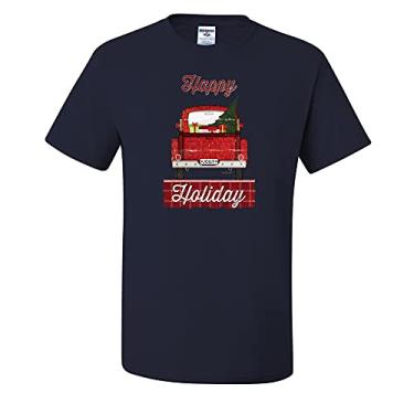 Imagem de Camisetas masculinas com estampa Ugly Christmas Happy Holiday Jolly Red Truck Pick Up Christmas, Azul marinho, G