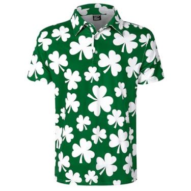Imagem de LINOCOUTON Camisa polo masculina de manga curta Mardi Gras/St. Patrick's Day Golf, Trevos, M